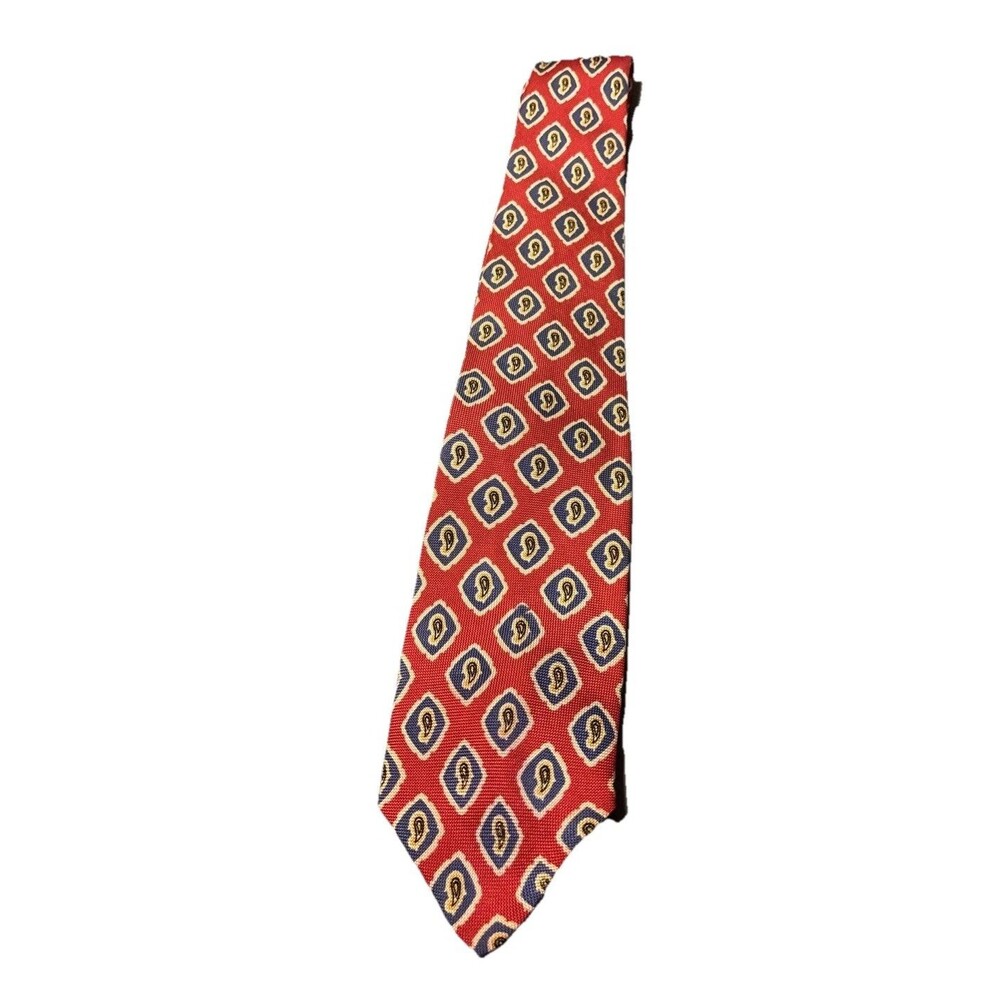 POLO By Ralph Lauren PaisleyDesign On Red 100%Silk Necktie Tie Hand Made